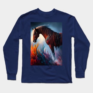 Elegant Prismatic Arabian Horse Digital Art Long Sleeve T-Shirt